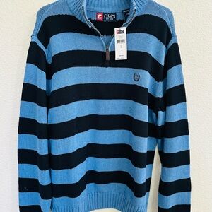 Chaps Men's Zip-Up Sweater in Blue and Black Stripes